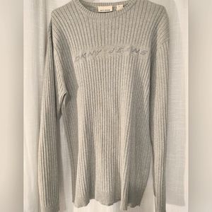 DKNY Mens Gray Cotton Ribbed Crew Neck Sweater Large